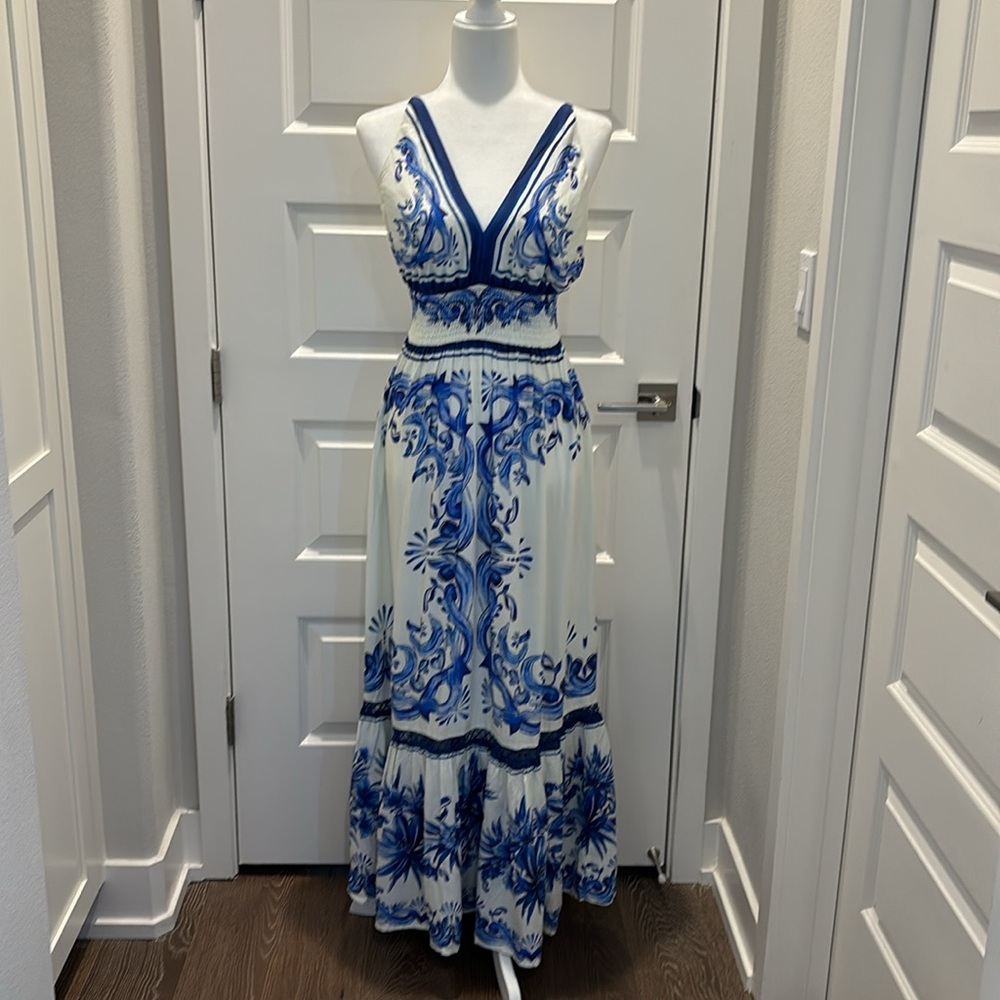 SOLD - FARM Rio Scarf Blue Long Dress Size M - Picture 3 of 8